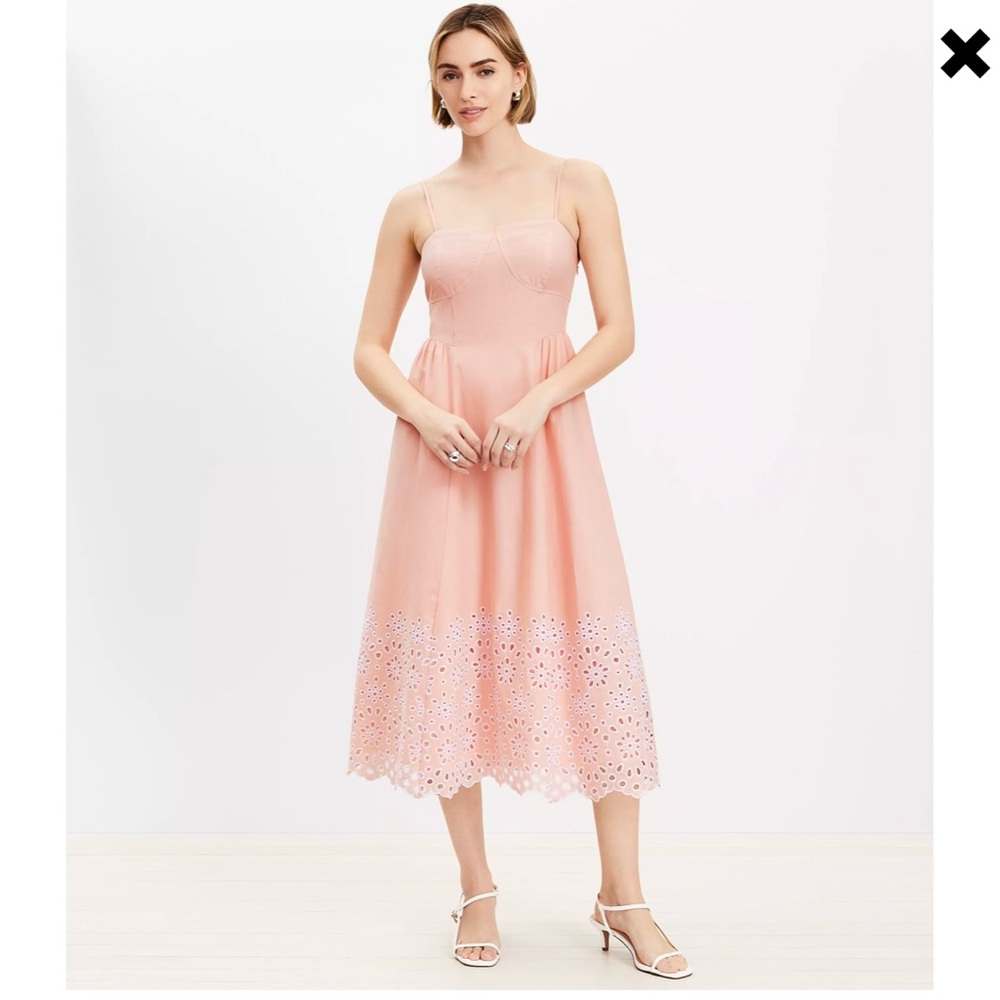 LOFT Daisy Eyelet Sweetheart Strappy Midi Dress